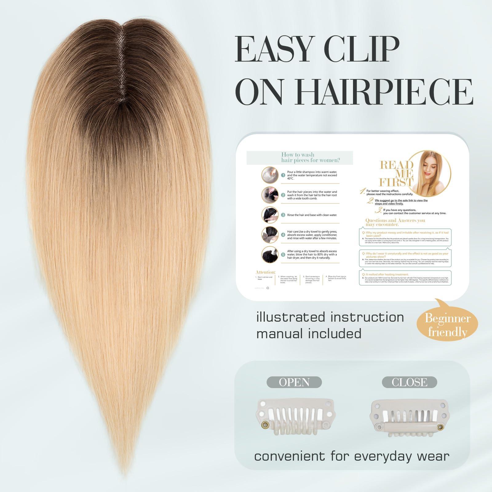 Hairro Hairro Hair Toppers For Women Real Human Hair Top Hair Pieces For Thinning Hair Short Topper Hairpiece Remy Toupee On Top 10 Inches 36g #JLT613 Medium Brown Ombre to Bleach Blonde