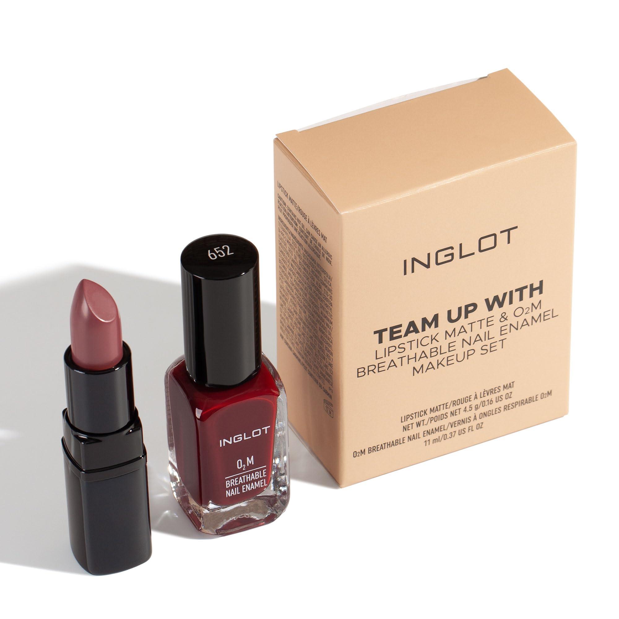 Inglot Inglot team up with lipstick matte & O2M breathable nail enamel makeup set (405/652)