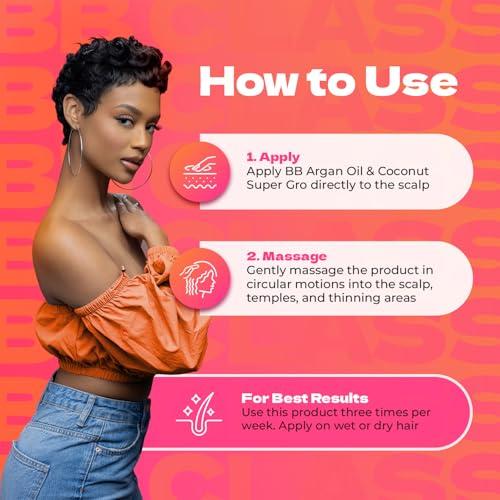 BB Bronner Bros BB Argan Oil & Coconut Super Gro - Hair Gel for Dry Itchy Scalp Treatment, Moisturizer, Reduces Dryness & Split-Ends - Made with Vitamin A, E, D, Sage, Argan Oil & Coconut Oil - 6 oz