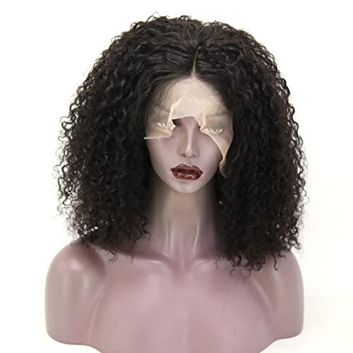 zigzag hair zigzag hair Short Bob Curly Lace Front Wig Human Hair for Black Women 180% Density Loose Deep Curly HD Transparent 13x4 Lace Wig Middle Part Pre Plucked with Baby Hair (16 Inch, Curly)