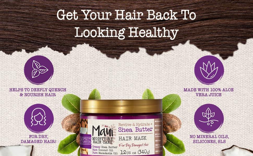 Maui Moisture Maui Moisture Shea Butter Hair Mask 12 Ounce Jar (Heal/Hydrate) (354ml) (3 Pack)