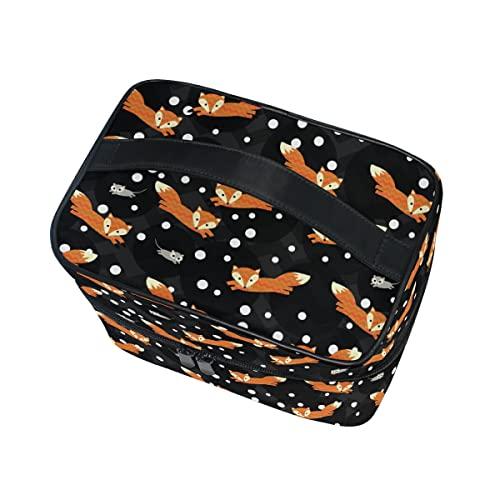 MNSRUU Fox Makeup Bag, Fox Mouse Makeup Organizer Bags Toiletry Bag Box Travel Cosmetic Bag Make Up Train Case for Women Teen Girl Ladies