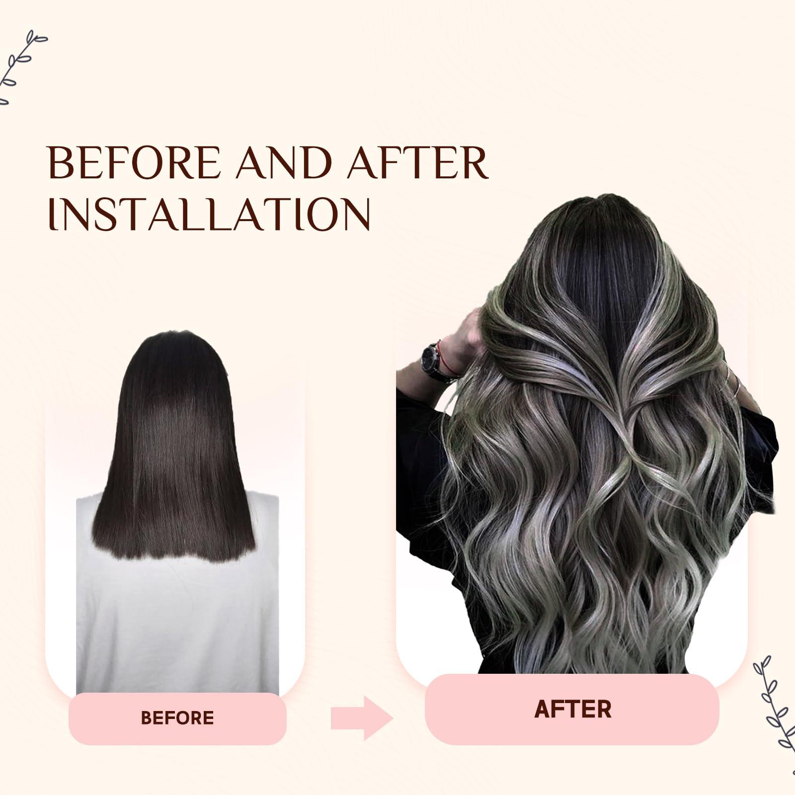 KiiKiiGirl KiiKiiGirl Micro Link Virgin Remy Hair Extensions Human Hair 16inch Microlink Beads Hair Extensions Human Hair Micro Loop Hair Extensions Real Human Hair #1B/Silver Natural Black to Silver 50G/Pack