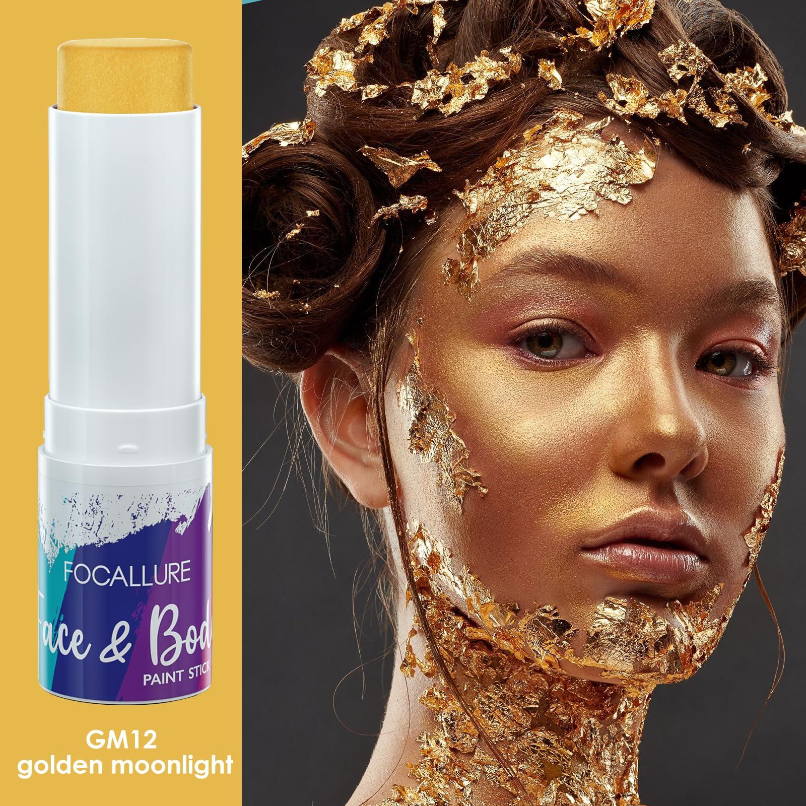 FOCALLURE FOCALLURE Face Body Paint Stick,Eye Black Stick for Sports,Face Painting Kit Professional Hypoallergenic Foundation Makeup for Halloween Cosplay SFX Costume Party,Golden Moonlight