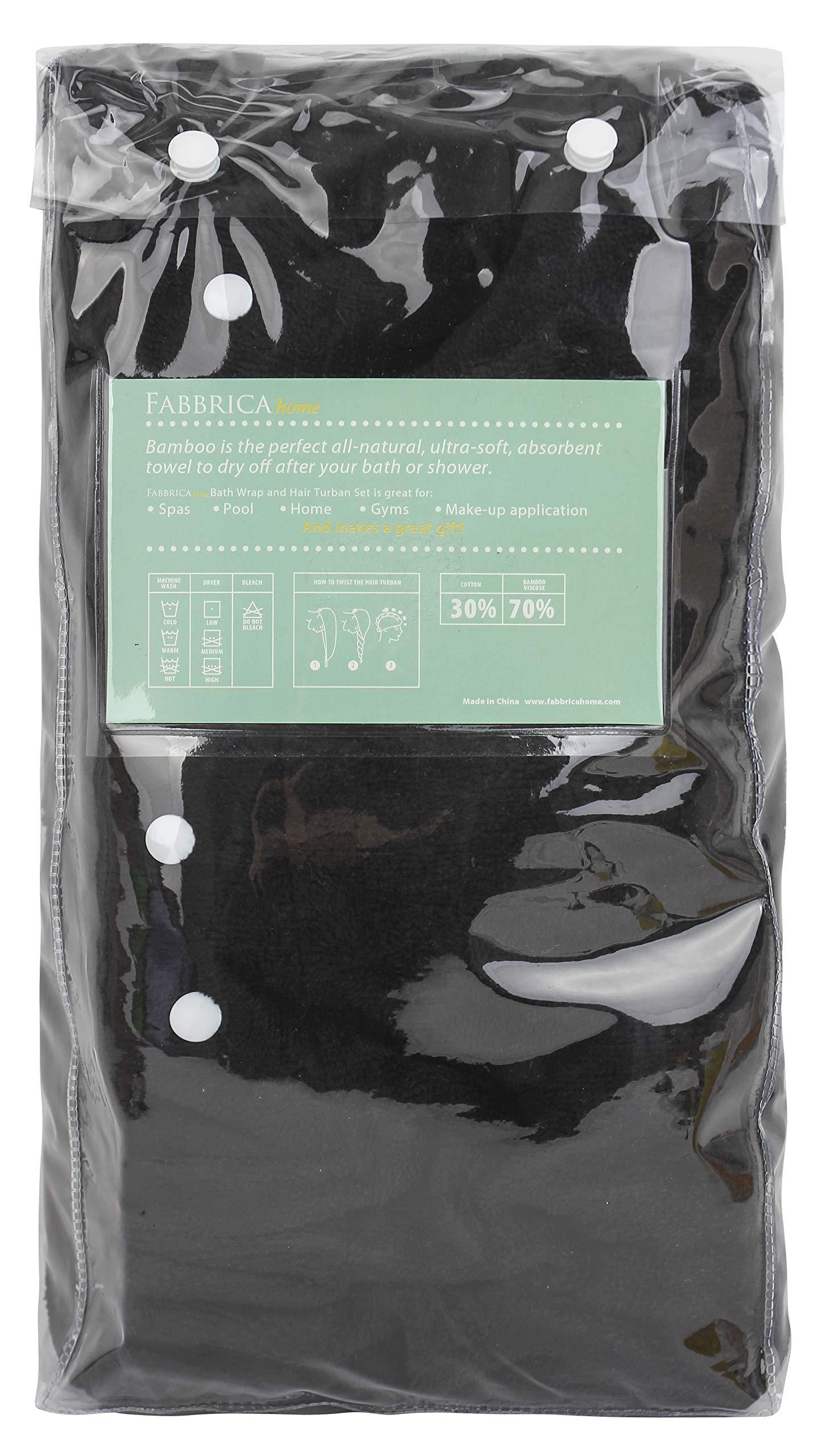 FABBRICA HOME FABBRICA HOME Super Absorbent Quick Dry Spa Bath Wrap Shower Skirt and Hair Drying Turban - 2pc Set (One-Size, Black)