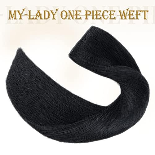 MY-LADY MY-LADY Clip in Hair Extensions Real Human Hair Jet Black 20 Inch 100g One Piece Weft Remy Hair Balayage Silky Natural Straight for Women