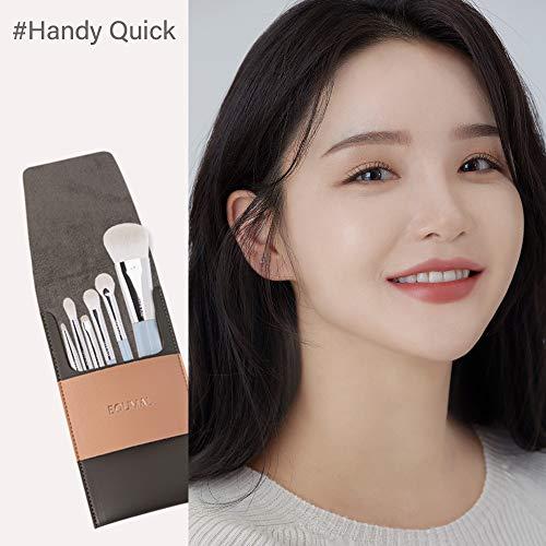 EQUMAL [EQUMAL] Makeup brush set 6pcs with Soft Synthetic hair, Comfortable handle, Eye shadows Face brush Kit, 01 HANDY QUICK COLLECTION (Premium Leather Pouch included)