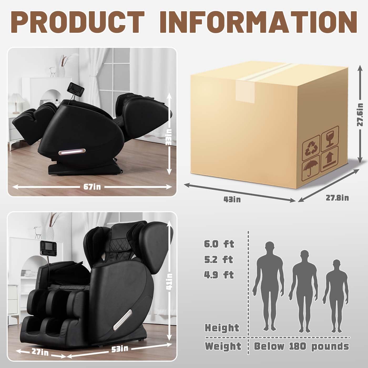 NinthAvenue Basics Massage Chair Recliner with Zero Gravity, Full Body Massage Chairs with Heating, Air Pressure, Massage Chair Recliner with Foot Massage Easy to Use in The Office and at Home