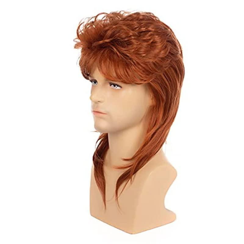 Weiara Mullet Wigs for Men, 80S Long Hair Curly Orange Wig 70S Curly Disco Punk Rock Ginger Wig for Halloween Cosplay Christmas Party