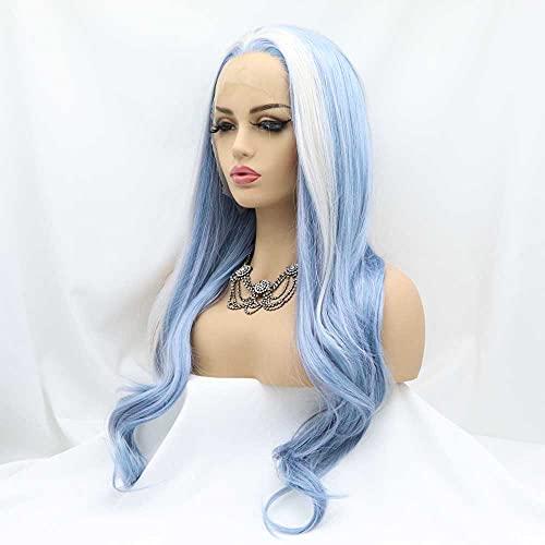 melody wig Melody Wig Blonde/Blue Mixed Wig Money Piece Synthetic Lace Front Wigs For Women Hair Kanekalon Hair Natural Wavy Heat Resistant Fiber Long Wavy Wigs