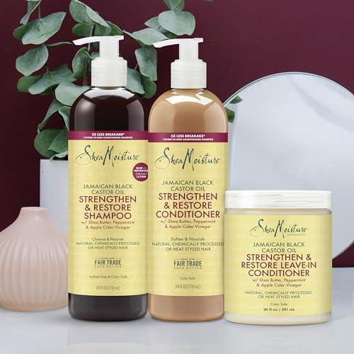 SheaMoisture SheaMoisture Strengthen & Restore Shampoo, Conditioner & Leave-In Bundle Jamaican Black Castor Oil 3 Pack to Cleanse & Nourish Dry, Damaged Hair