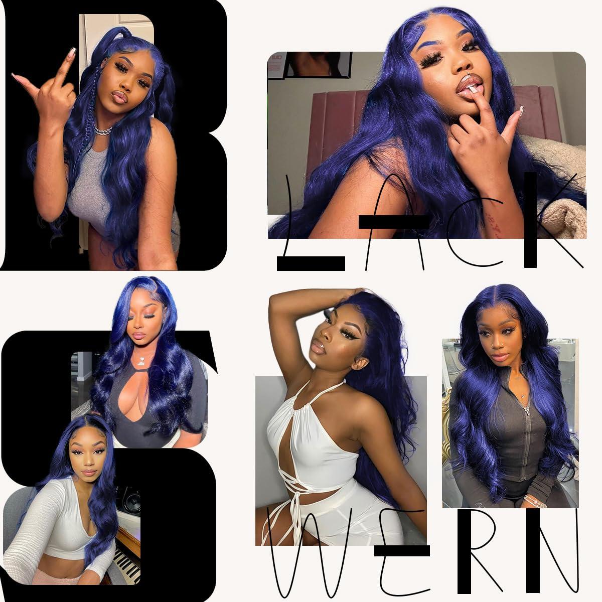 BlackSwern BlackSwern Dark Blue Wig 13x6 Synthetic Lace Front Wig,HD Lace Pre-Plucked Navy Blue Lace Frontal Wig,26inch Body Wave Wigs 200 Density,Pre-Plucked PLUS 1.5Hairline+ Flat Iron Relaxed Free Part