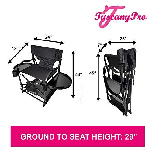 Tuscany Pro Tuscany Pro Portable Makeup Artist Chair - Perfect for Makeup, Salons, Movie Sets - Italian Design - Adjustable Seat Height - Carry Bag Included