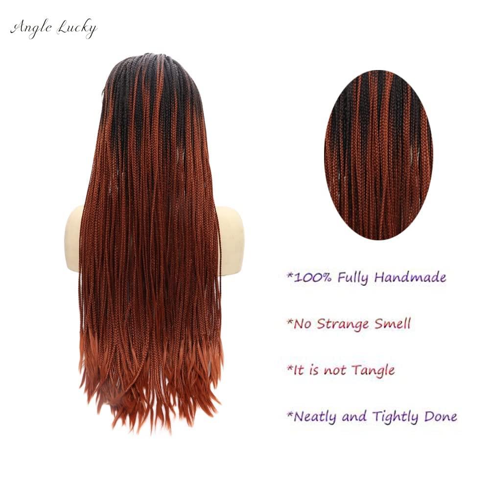 Kalisa Kalisa Omber Red Box Braided Wig for Women Synthetic Lace Front Braided Wig Handmade Black Ombre Red Braids Heat Resistant Fiber Omber Red Micro Braided Daily Use 24
