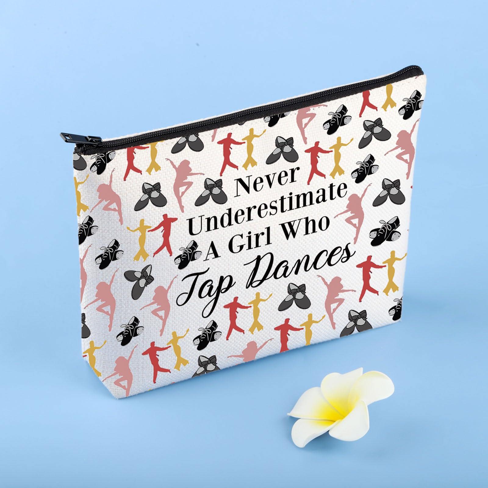 JYTAPP JYTAPP Tap Dance Lover Cosmetic Bag Never Underestimate A Girl Who Tap Dances Tap Dancer Gifts Tap Dance Dancing Gift, beige