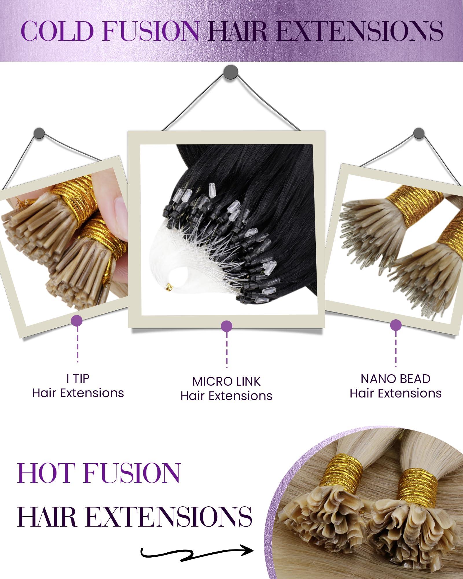 LaaVoo LaaVoo Micro Link Hair Extensions Human Hair 28 inch Jet Black Micro Beads Hair Extensions Long Straight Black Microlink Hair Extensions Human Hair Black Women Micro Ring Hair Extensions 50g/50s