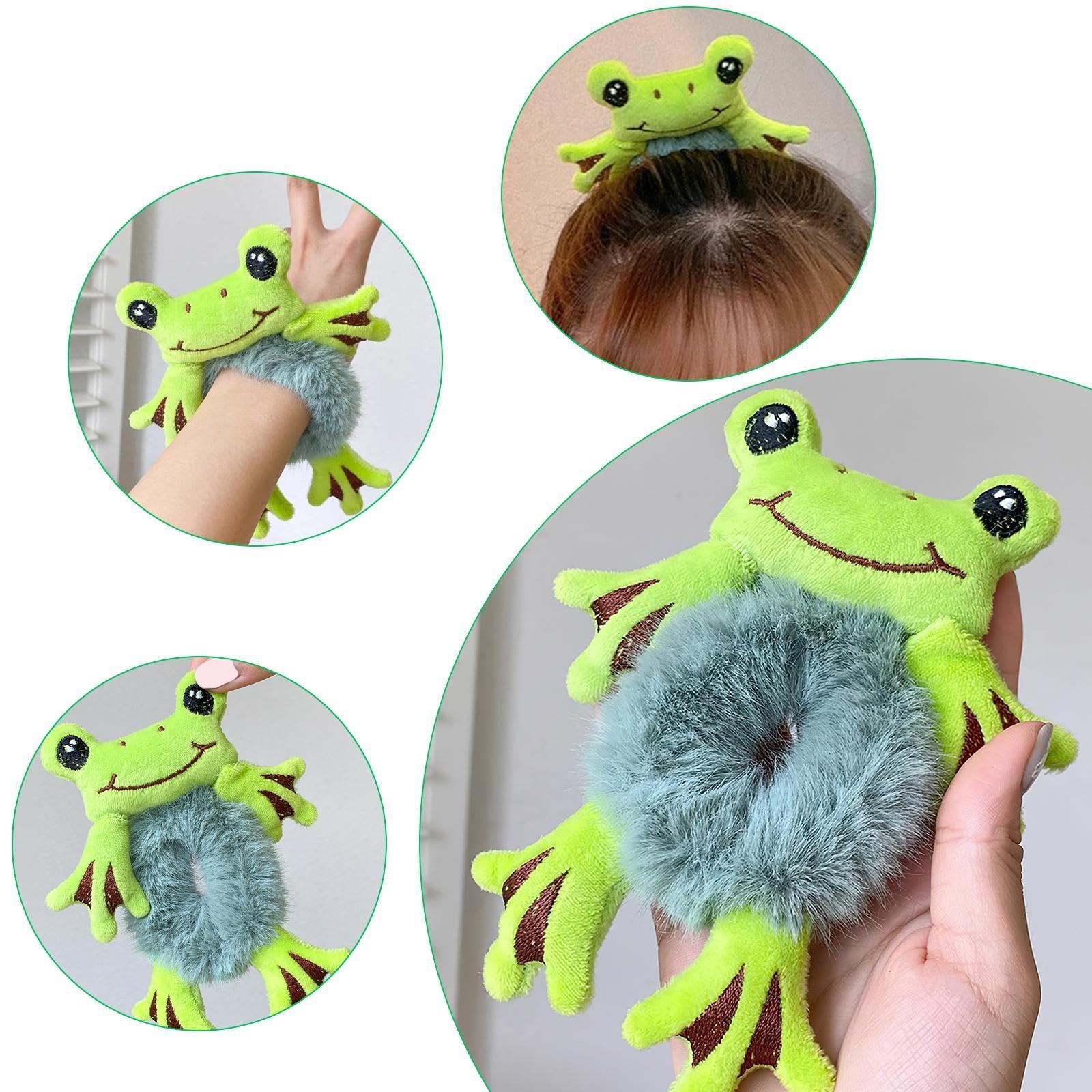 DUOJINSANXI Plush Hair Tie, Cute Frog Hairband, Plush Hair Rope Scrunchies, Frog Ponytail Holder Headhand for Women Girls Hair Styling Tool (Green)