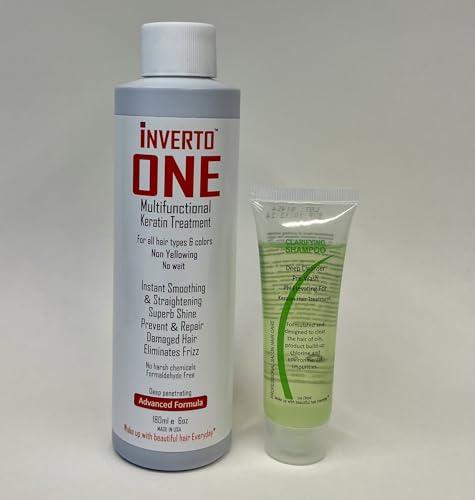 KERATIN RESEARCH INVERTO ONE 180ml Formaldehyde-free Brazilian Complex Keratin Blowout Kit with Clarifying Shampoo - Vegan Salon Grade Treatment for Instant Results