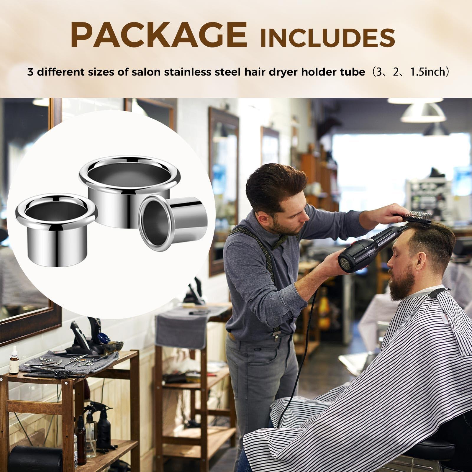 MorningRo MorningRo 3 Pcs Hair Dryer Holder Insert Curling Iron Holder Stainless Steel Salon Station Holder Appliance Hair Styling Tool Tube Comb Organizer for Hairdresser Bathroom(Sliver,3\"+2\"+1.5\")