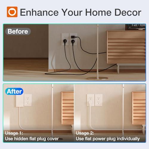 addlon addlon Flat Plug Power Strip with Ultra-Thin Wall Plate, 6 FT Flat Extension Cord with 3 Standard 13A 1625W Outlets, Electrocution Protection, Includes 2 Sets of Fixing Clip, ETL Listed