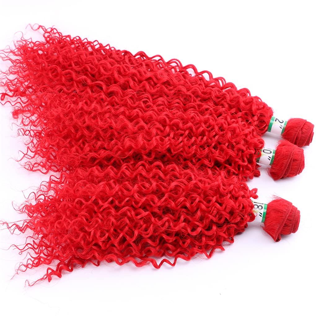 Qinhange Pink Red Golden Brown Color Synthetic Hair Extension Kinky Curly Hair Bundle Machine Double Weft Hair Weaving #1B 16inch 1 piece