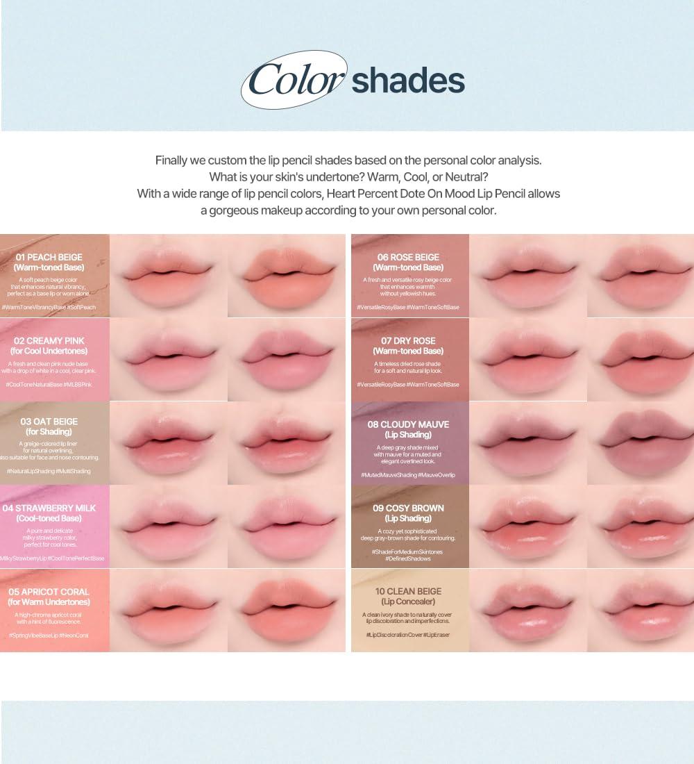 Heart Percent Heart Percent Dote On Mood Lip Pencil, Long-Lasting Creamy Lip Crayon Smooth Color Liner Retractable Lipstick Pencil 0.8g, 18. Fig Rose