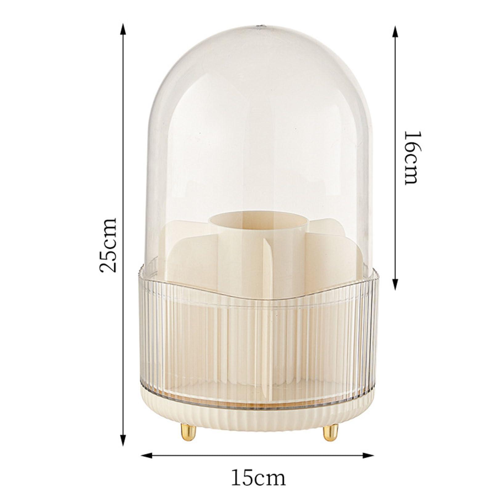 CHEOTIME CHEOTIME Makeup Brush Holder with Lid, Makeup Brush Storage Box Rotating Cosmetics Display Case Dustproof Make Up Brushes Storage Bucket (Milk White)