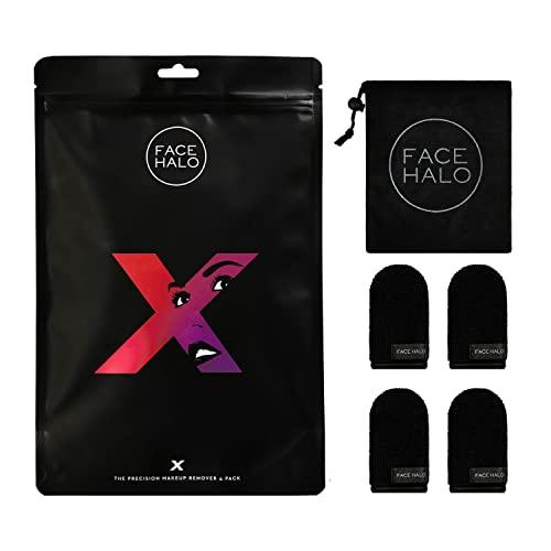 FACE HALO Face Halo X | Precision Makeup Remover Wipes and Wash Bag Remove Makeup with Just Water, Reusable Microfiber Makeup Touch-Up Mini Towel Erases Makeup in Hard To Reach and Sensitive Areas (4-Pack)