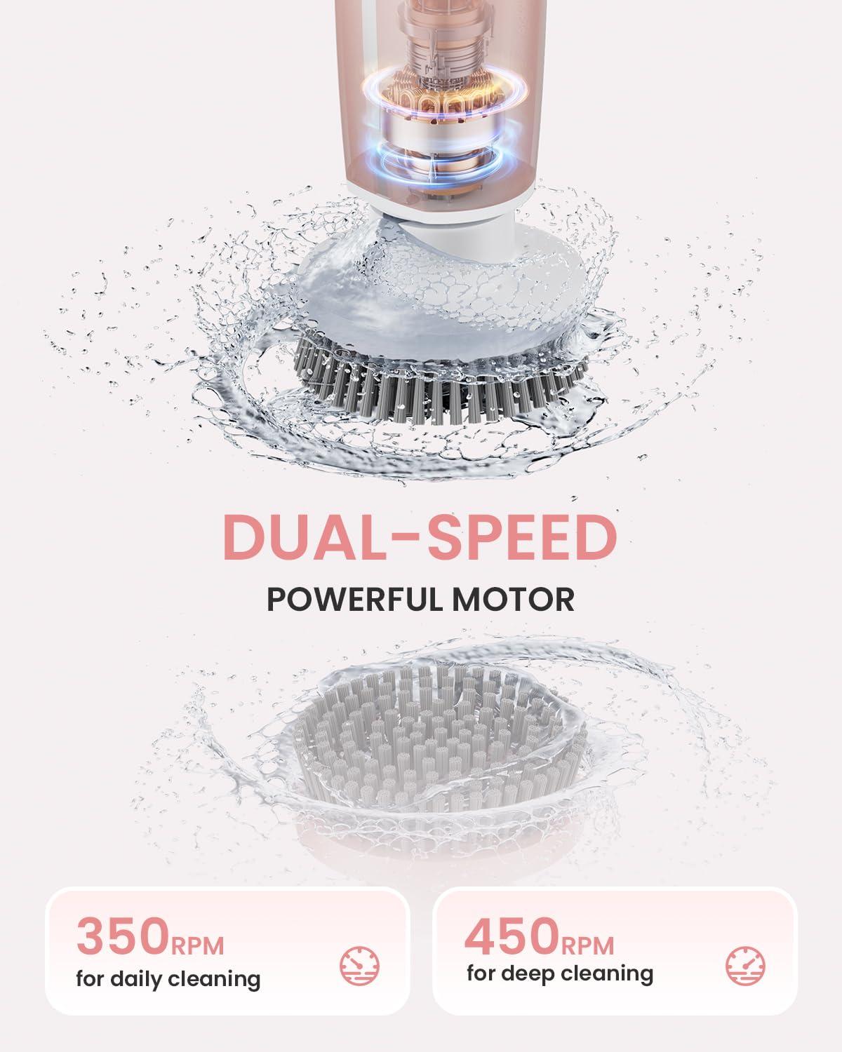 Leebein Leebein Electric Spin Scrubber, Shower Scrubber with 4 Adjustable Angles and 8 Brush Heads, Electric Scrubber with Long Handle & Remote Controller, Cleaning Brush for Bathroom, Tub, Floor (Pink)