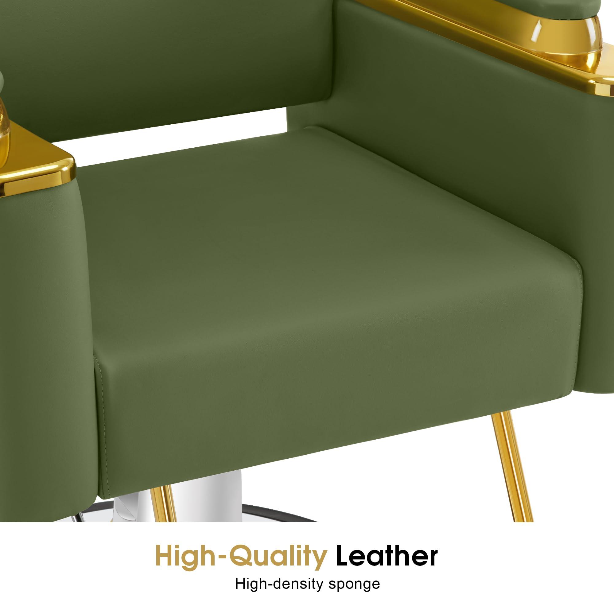BarberPub BarberPub Luxurious Salon Chair, Height Adjustable Gold&Green Salon Beauty Spa Styling Equipment, 440lbs Hydraulic Pump for Hair Stylist, Barber Shops&Beauty Salons 8633 (Green)