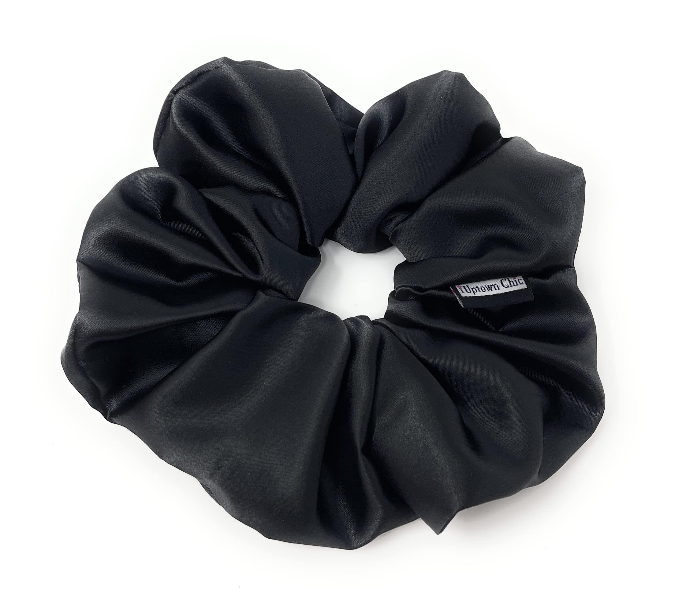 IUPTOWN CHIC Jumbo XL Luxury Silk Charmeuse Scrunchies for Women Girls, Frizz Prevention, Sleep Hair Holder Scrunchy, Large Elastic Ties Band for Ponytail Bun, Hair Ties for Breakage Prevention (Black)