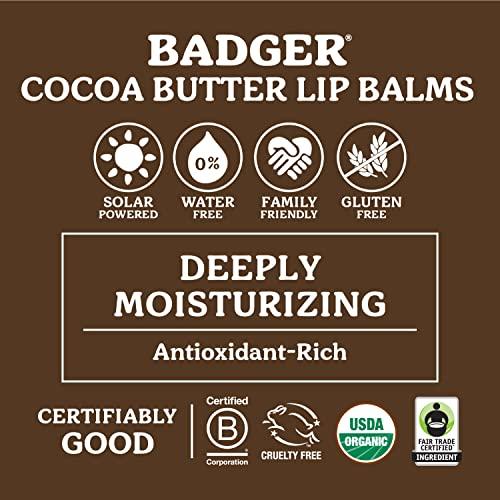 Badger Badger - Cocoa Butter Lip Balm, Vanilla Bean, Certified Organic Lip Balm, Fair Trade, Lip Butter, Lip Balm Cocoa Butter, Cocoa Care Lip Balm, 0.25 oz (4 Pack)