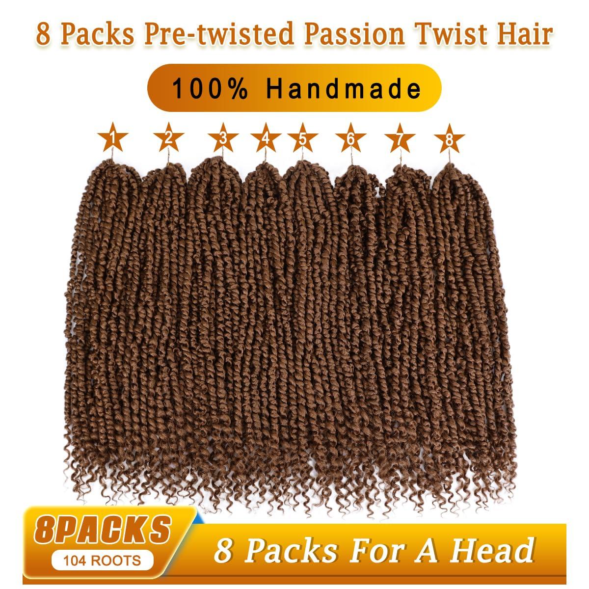 Nice One Pre-Twisted Passion Twist Hair, 8 Packs 112 Strands Pre Looped Passion Twist Braiding Hair for Women, Short Passion Twists Crochet Hair Synthetic Hair Extensions (30#, 20 Inch (Pack of 8))