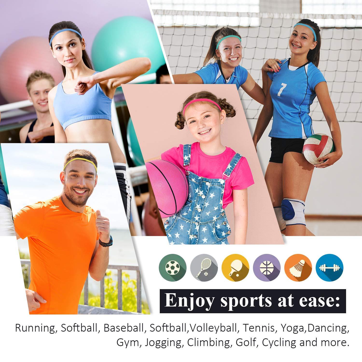 Sumind Sumind 4 Pieces Thick Non-Slip Elastic Sport Men Thin Headbands Football Hair Headbands for Women(Fluorescent Green, Rose Red, Green, Royal Blue)