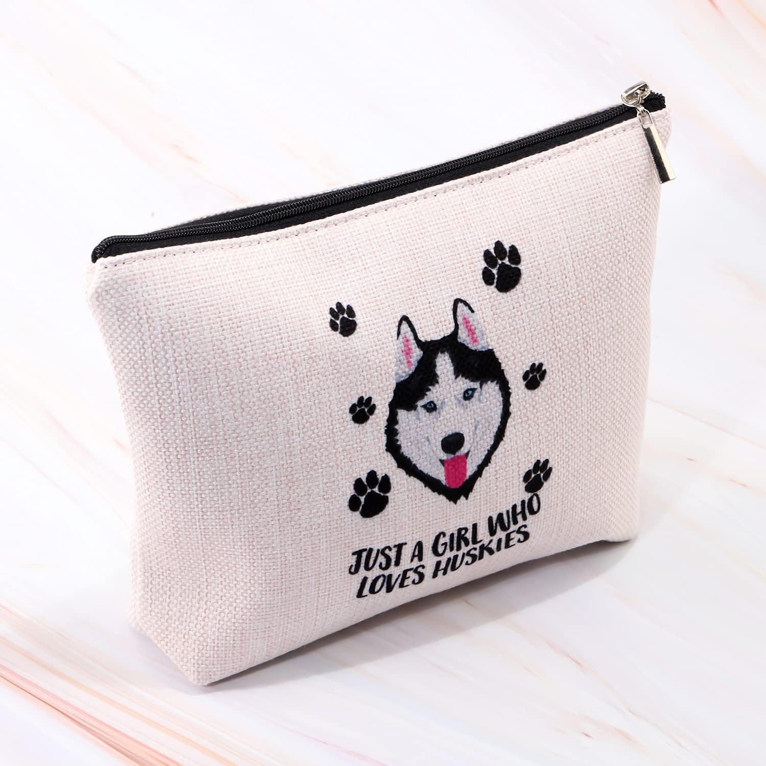 MBMSO MBMSO Husky Makeup Bag Husky Lover Gifts for Women Just a girl Who Loves Huskies Cosmetic Bag Siberian Husky Owner Gifts for Husky Mom Zipper Pouch Travel Case (Husky)