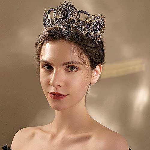 Fairyu Fairyu Baroque Queen Crown and Tiara Sparkly Purple Rhinestone Wedding Crowns Crystal Bride Full Tiaras Headband Party Prom Hair Accessories for Women