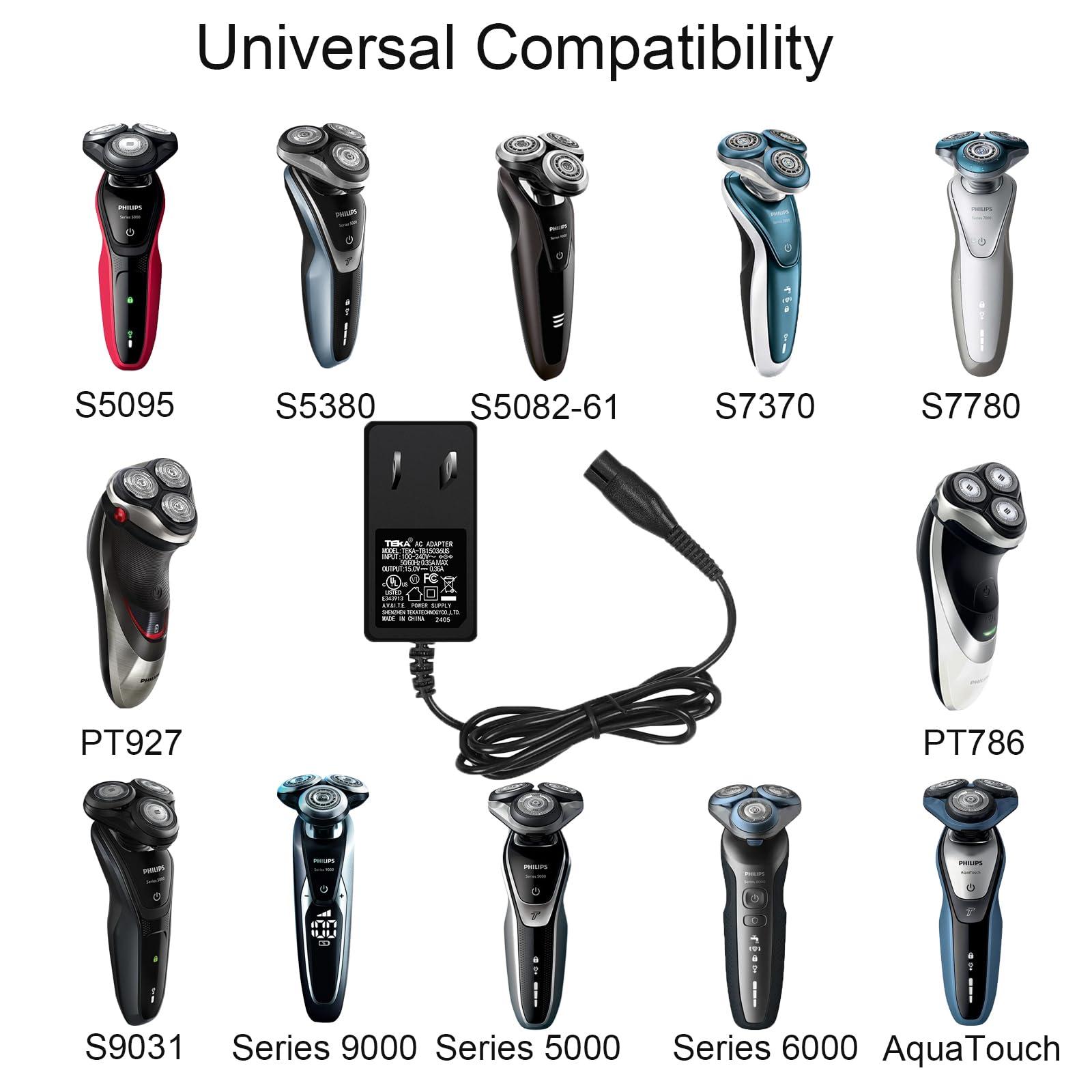 Jewaytec Charger for Philips-Norelco-HQ8505 Norelco 7000 5000 3000 9000 Series Electric Shaver Razor, Aquatec, Arcitec, Multigroom Beard Trimmer & More 15V AC Adapter Power-Supply Cord by Jewaytec