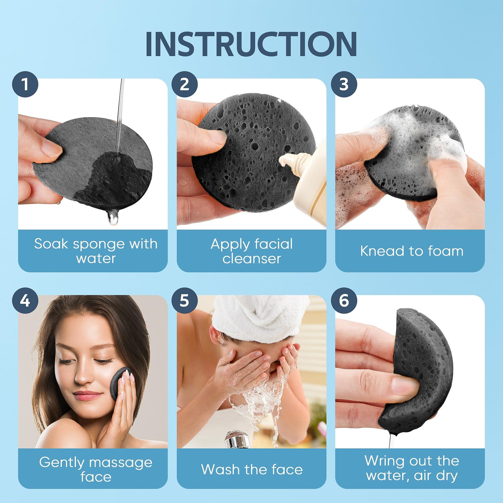 GAINWELL GAINWELL 50-Count Black Compressed Facial Sponges for Daily Facial Cleansing and Exfoliating, 100 Natural Cosmetic Spa Sponges for Makeup Remover, Reusable