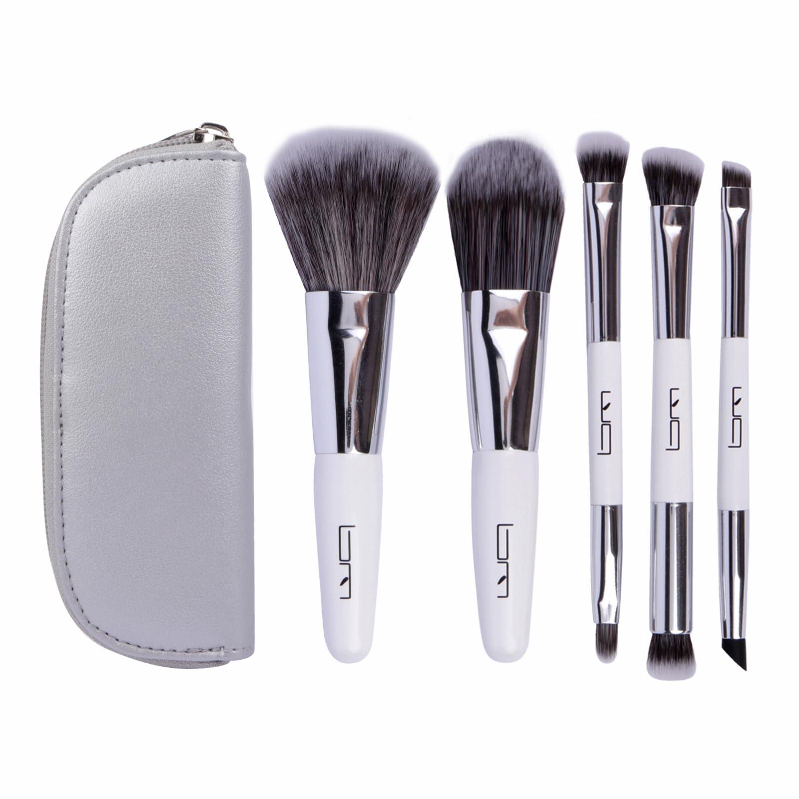 Brush Master Brush Master Travel Makeup Brushes Set w/Pouch, 5PCS Double Ended Portable Mini Cosmetic Brushes Kit for Foundation, Eyeshadow, Lip, Blush Make Up Brushes Professional(White)