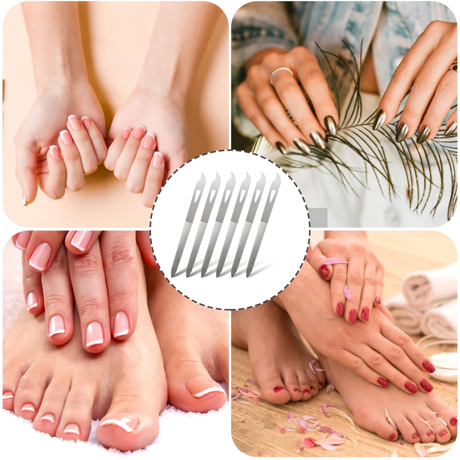 WLLHYF WLLHYF 6 Pack Nail Files for Natural Nails Metal Fingernail File Stainless Steel Double Sided Nail Filer Thin Durable Nail File Manicure Pedicure Toenails Tools with Curved Pointed Tip
