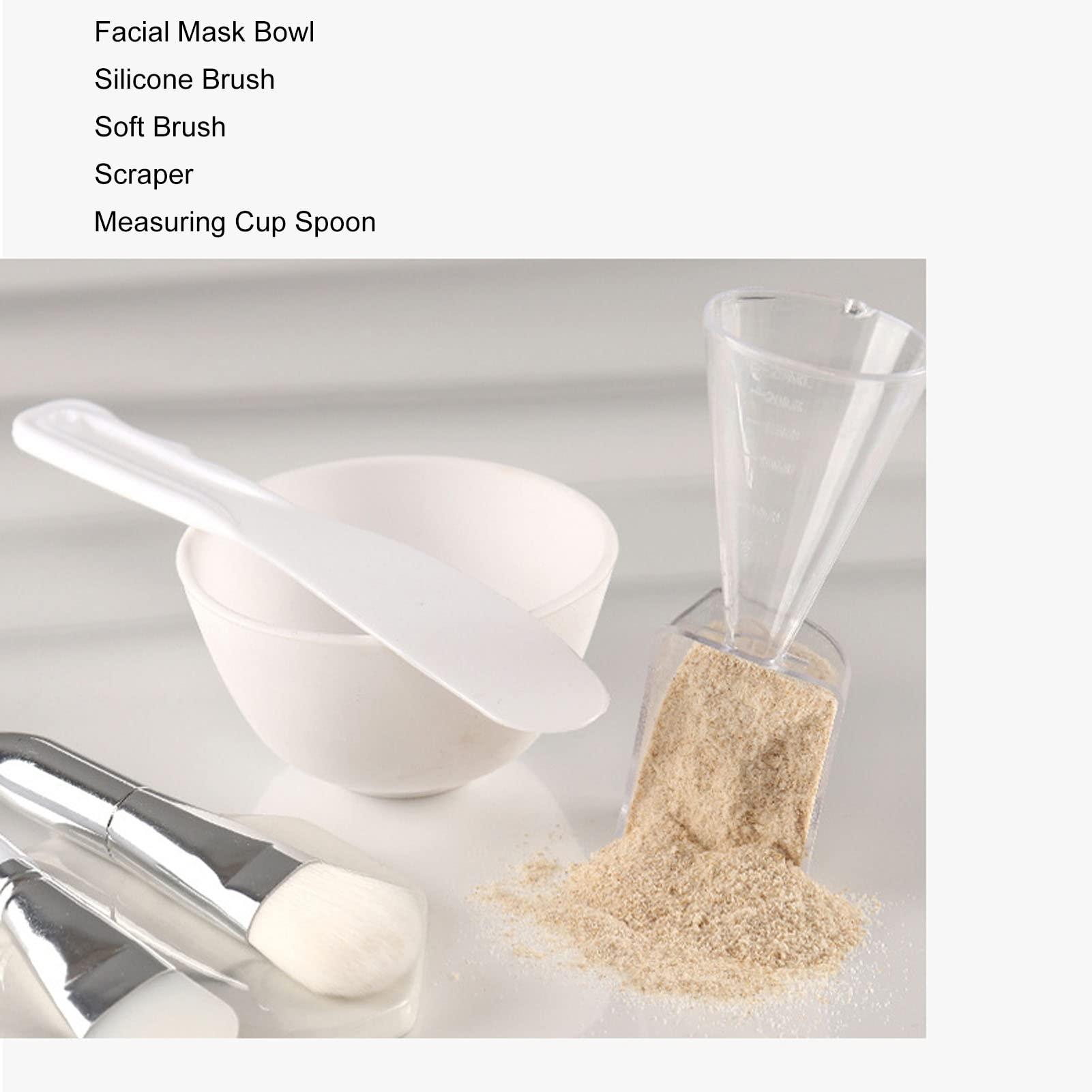 Pongnas Face Mask Mixing Bowl Set, DIY Facial Mask Tool Silicone Brush Soft Bristle Brush Mixing Bowl Mask Applicator Measuring Cup Set