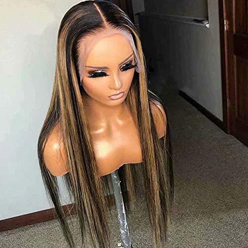 QUINLUX WIGS QUINLUX HAIR Highlight 13x6 Deep Part Lace Front Human Hair Wig 1B 27 Ombre Honey Blonde Brazilian Straight Human Hair Wigs Pre Plucked With Baby Hair for Women 150 Density 14 Inch