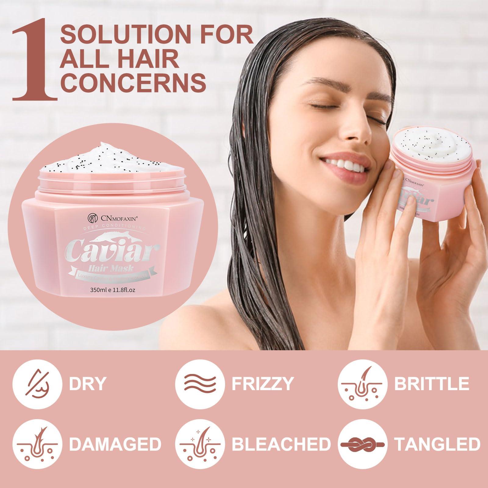 CNMOFAXIN CNMOFAXIN Caviar Hair Mask, Enriched with Caviar Essence, Keratin, & Herbal Extracts for Ultimate Shine & Softness, Deep Conditioning Treatment for Dry or Damaged Hair, 11.8 fl ozSulfate-Free