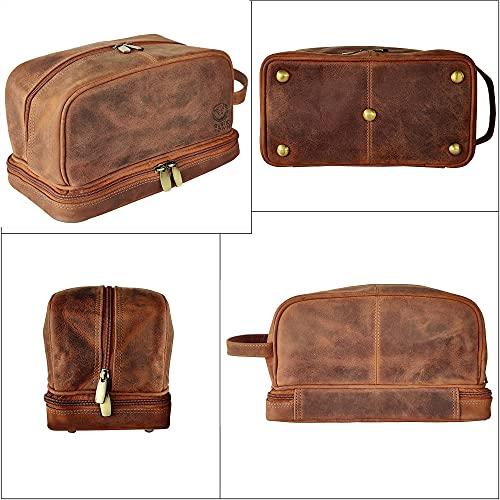RUSTIC TOWN RUSTIC TOWN Handcrafted Premium Leather Toiletry Bag Combo - The Best Masculine Travel Gifts For Men and Women