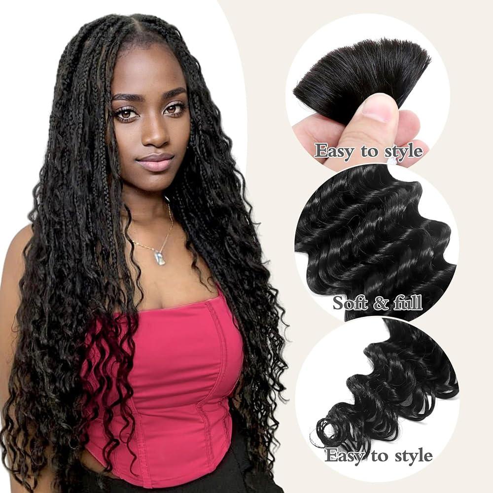 MUNONG Human Braiding Hair for Boho Braids Human Hair 100g 2 Bundles Deep Wave Bulk Human Hair for Braiding No Weft Curly Braiding Hair Bulk Hair Extensions Real Human Hair Natural Color 14 Inch