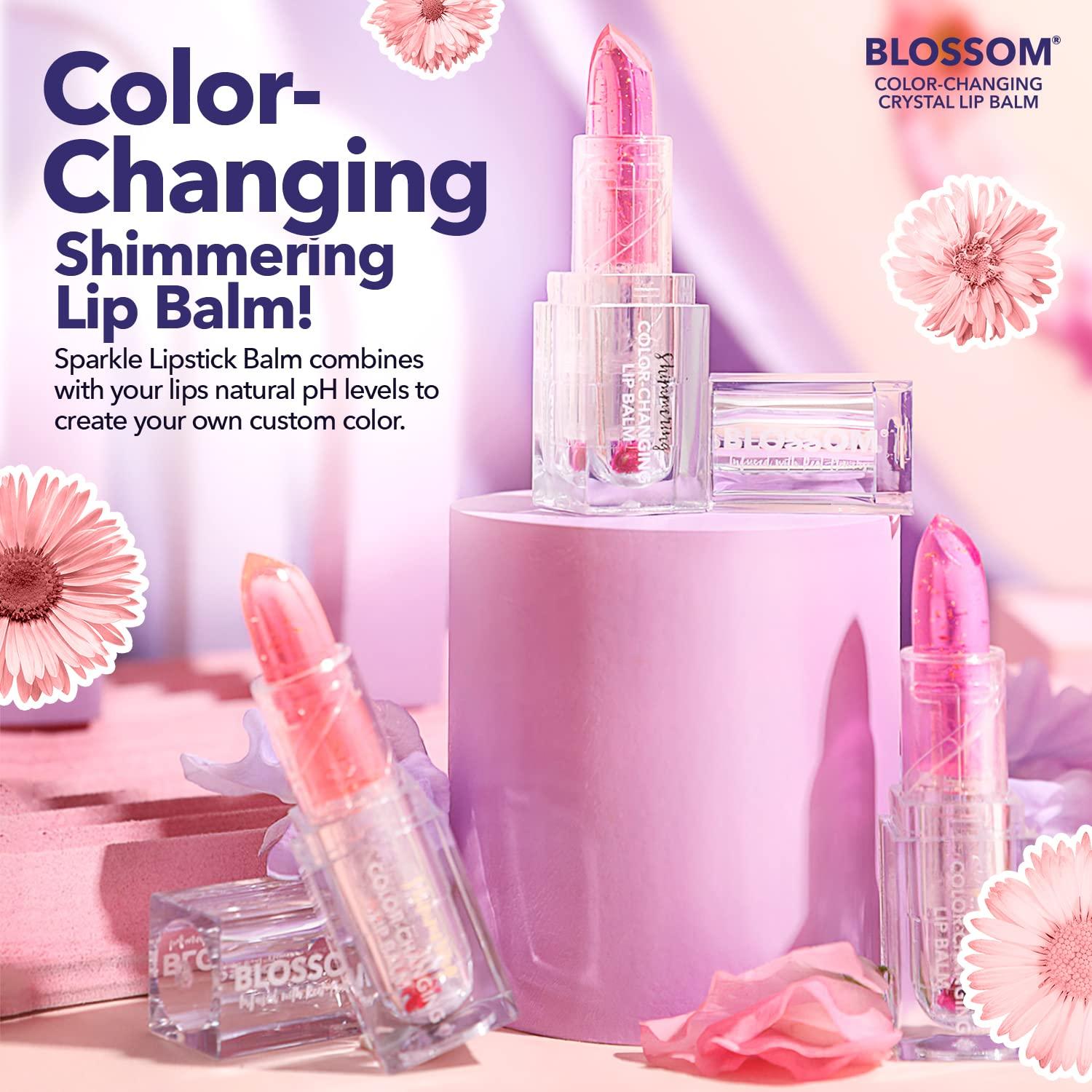 Blossom Blossom Lip Gloss Moisturizing pH Lip Balm, Strawberry Scented Color Changing Shimmering Lip Stain Tint, Infused with Real Flowers, 3g, Blush