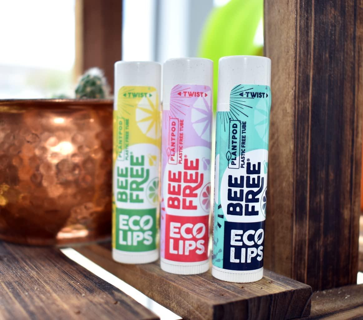 Eco Lips Eco Lips Bee Free Variety Pack Vegan Lip Balm | Candelilla Wax, Cocoa Butter & Coconut Oil Lip Care. Soothe & Moisturize Dry, Chapped Lips - 100% Plastic-Free Plant Pod Packaging - Made in USA