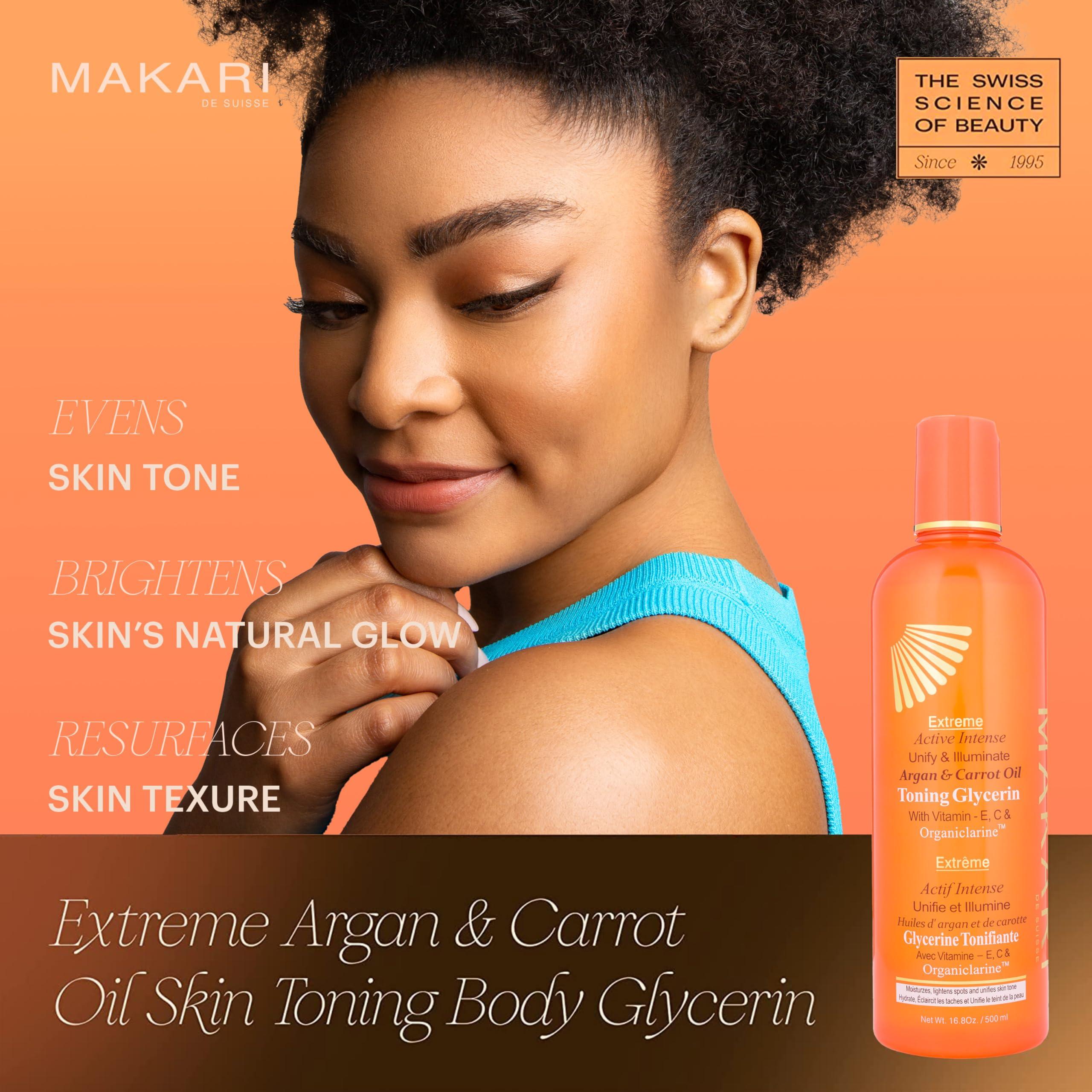 MAKARI MAKARI Extreme Active Intense Skincare Trio | Argan & Carrot Oil Exfoliating Soap, Botanical Body Oil, and Tone-Boosting Body Glycerin | Brightens, Hydrates, and Fades Marks for All Skin Types Except