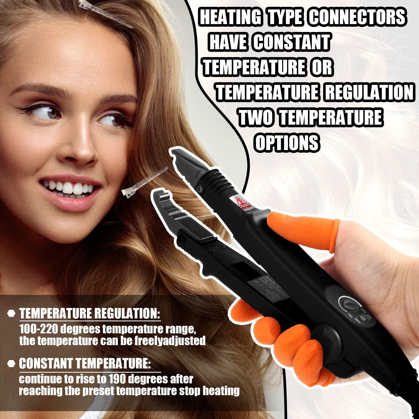 Lanties Lanties Hair Extensions Iron Fusion Keratin Heat Tool Heat Connector Wand with Fusion Glue Protector Template Hair Clip Finger Protector 2 Bag Keratin Glue Granule Bead(Black)