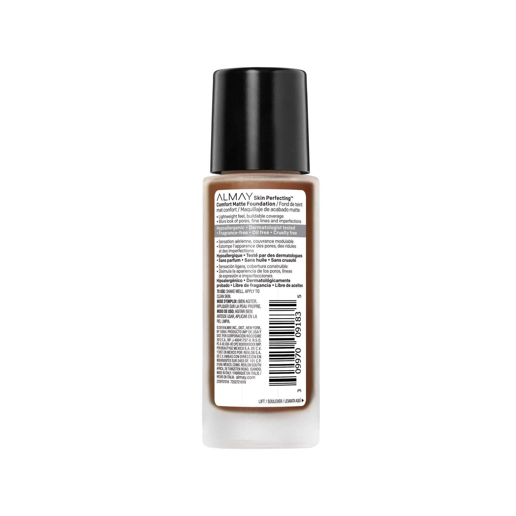 Almay Almay Skin Perfecting Comfort Matte Foundation, Hypoallergenic, Cruelty Free-Fragrance Free, Dermatologist Tested Liquid Makeup, Cool Cappuccino, 1 Fluid Ounce
